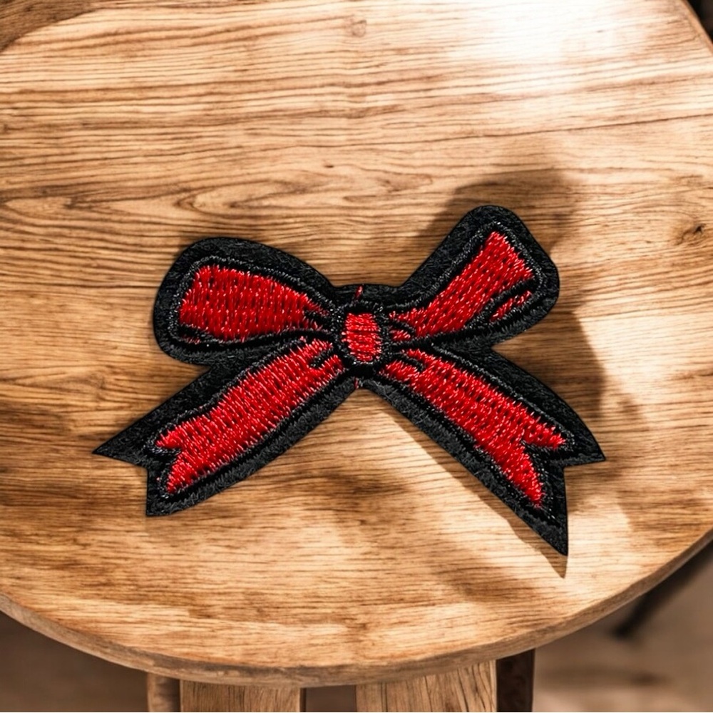 Red Bow Embroidered Patch